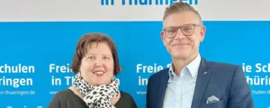 Sprecher der LAG, Marco Eberl, mit der neuen Co-Sprecherin Thea Kneisel